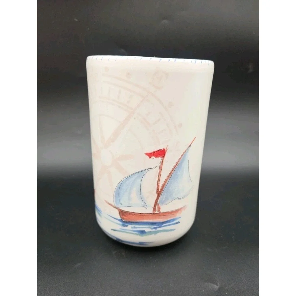 Abbiamo Tutto Ceramic Hand Painted Sailboat Compass Nautical Wine Chiller Italy